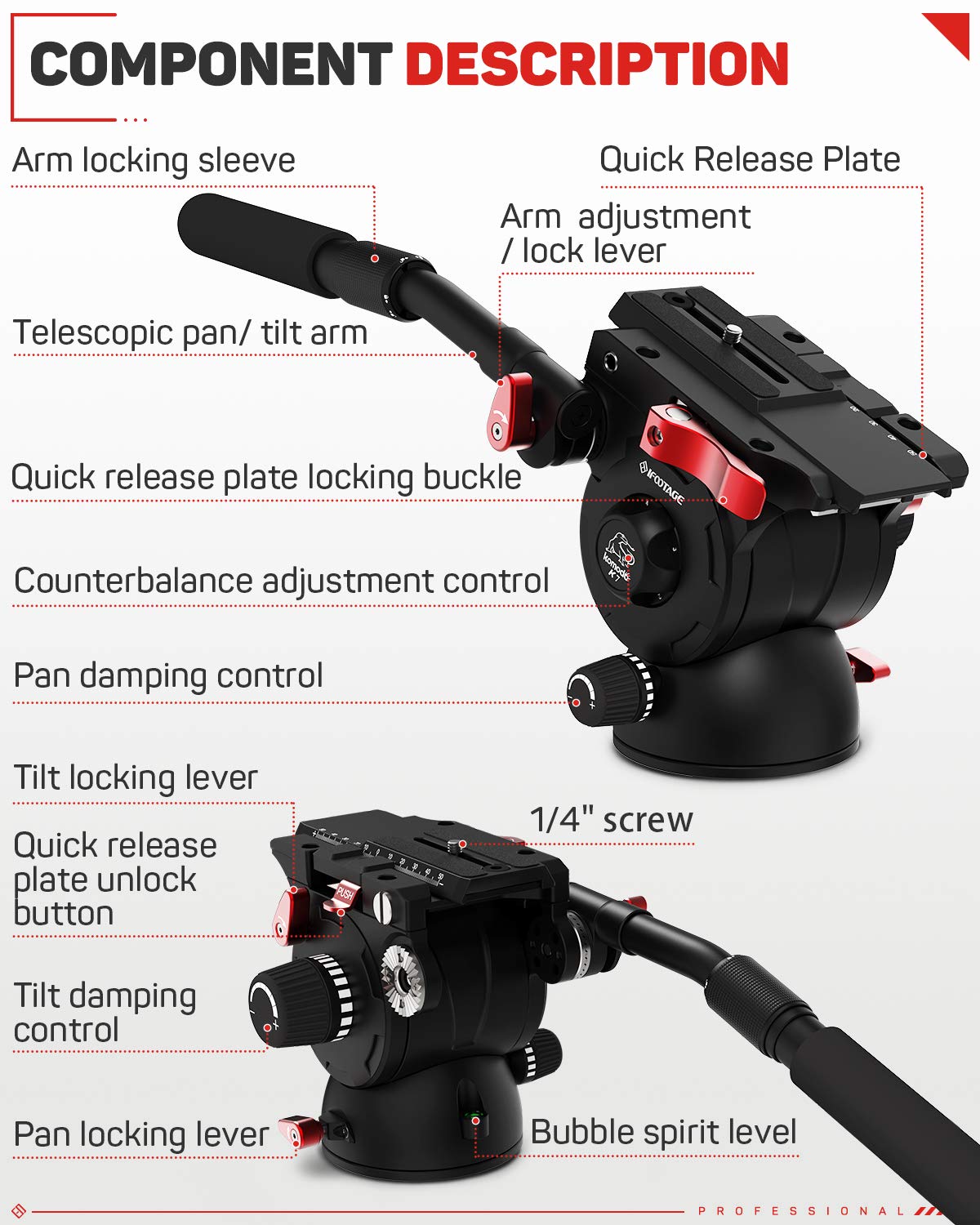 iFootage Professional Fluid Drag Pan Head Tripod for DSLR Cameras - Compatible with Canon, Nikon, Sony - Smooth 360° Panning with 1/4