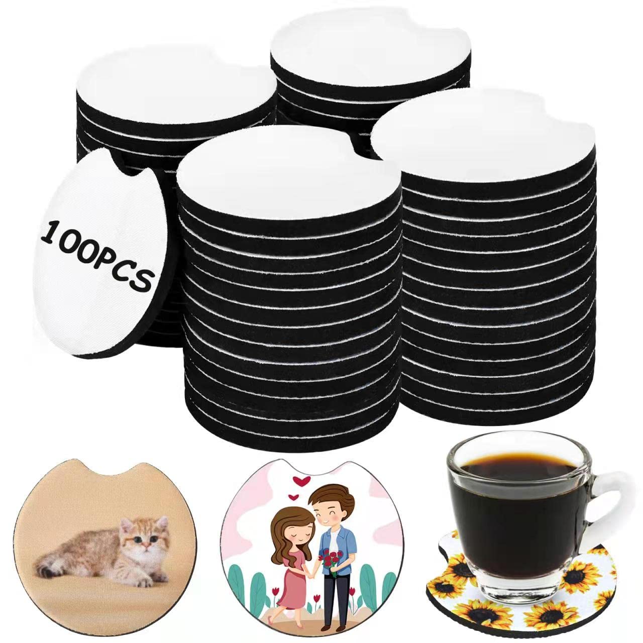 100PCS Sublimation Blanks Car Coasters - 2.75 Inch Round Heat Transfer Coasters for DIY Crafts, 5mm Thick for Durability | Perfect for Car, Home & Office Use, Customizable with Sublimation Printing