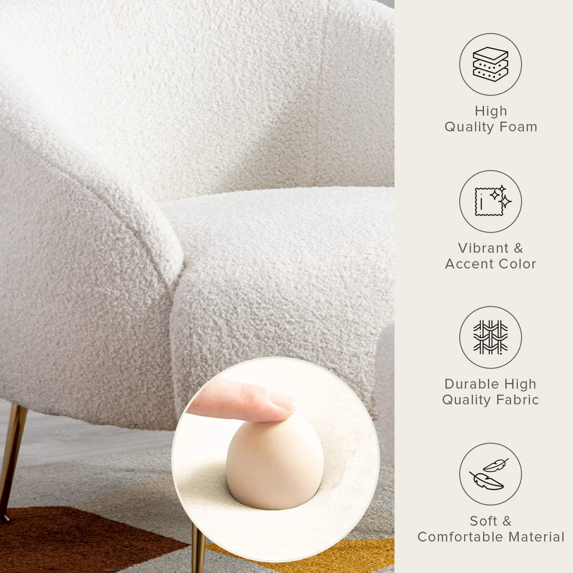 LZ LEISURE ZONE Modern Comfortable Accent Chair with Ottoman - Soft Teddy Short Plush Particle Velvet Armchair for Living Room, Bedroom or Office - Cozy Single Sofa Chair for Relaxing, Reading & Lounging