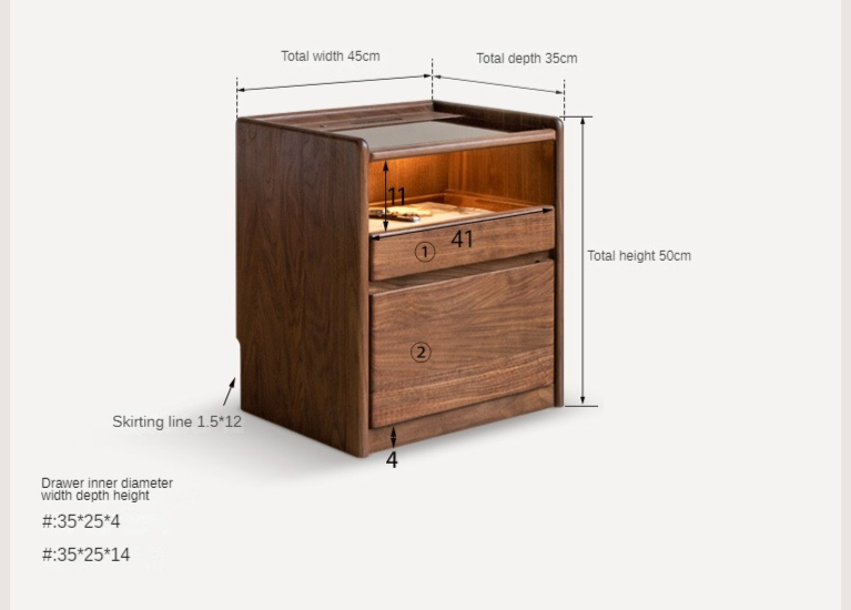 Solid Black Walnut Wood Nightstand with USB Outlet & Lamp - Perfect for Bedroom, Living Room, or Office Use