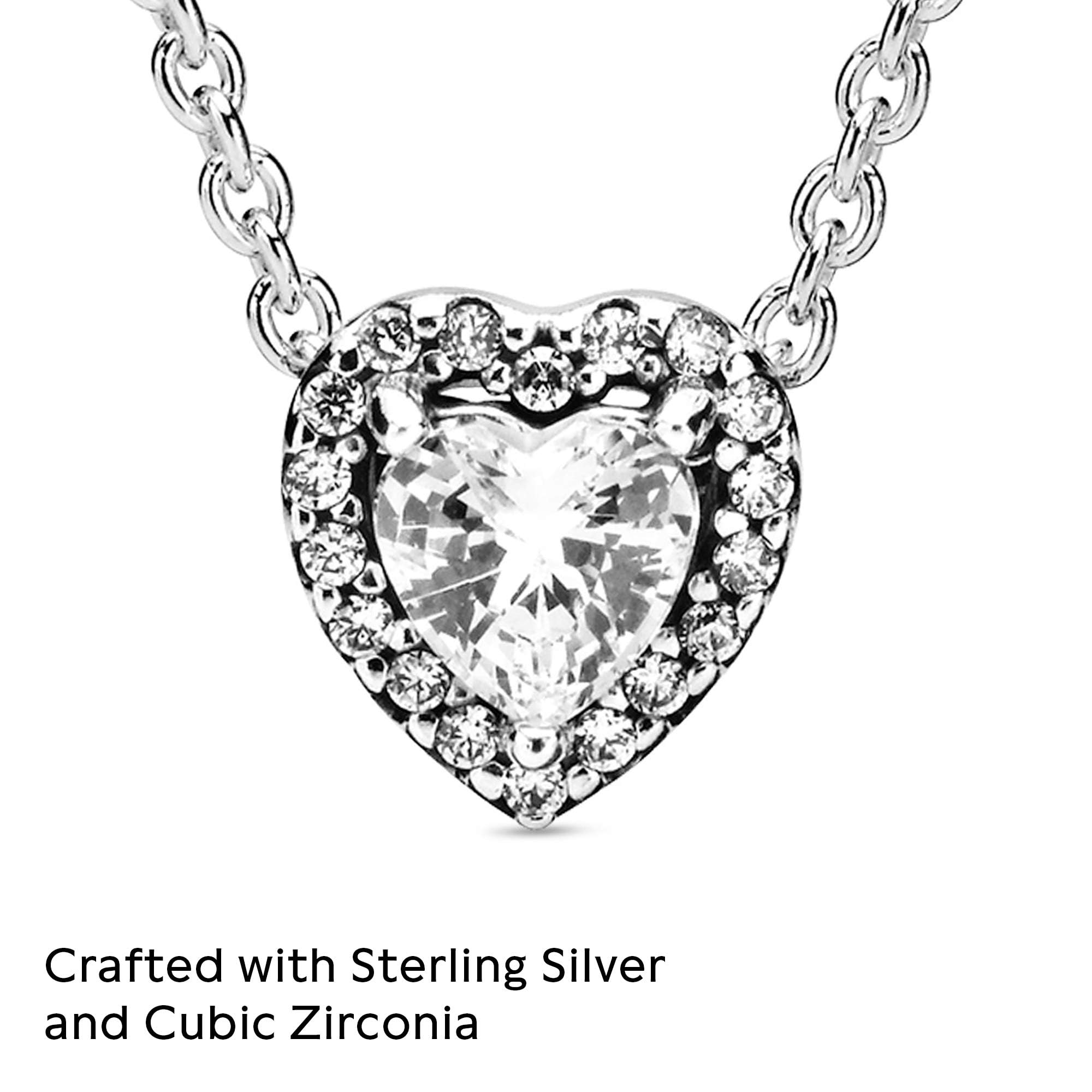 PANDORA Sterling Silver Elevated Heart Cubic Zirconia Necklace - 17.7 Inch Elegant Dainty Pendant Jewelry for Women, Perfect Gift for Valentine's Day, Anniversary or Birthday (No Box Included)