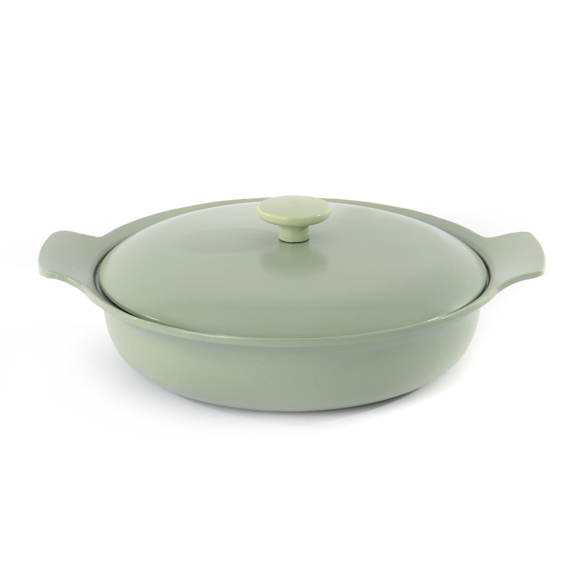 BergHOFF Ron 11 Inch Cast Iron Deep Skillet with Lid - 3.5 Quart Capacity, Green Enamel Coating - Perfect for Searing, Braising & Slow Cooking - Ideal for Stovetop, Oven & Campfire Use