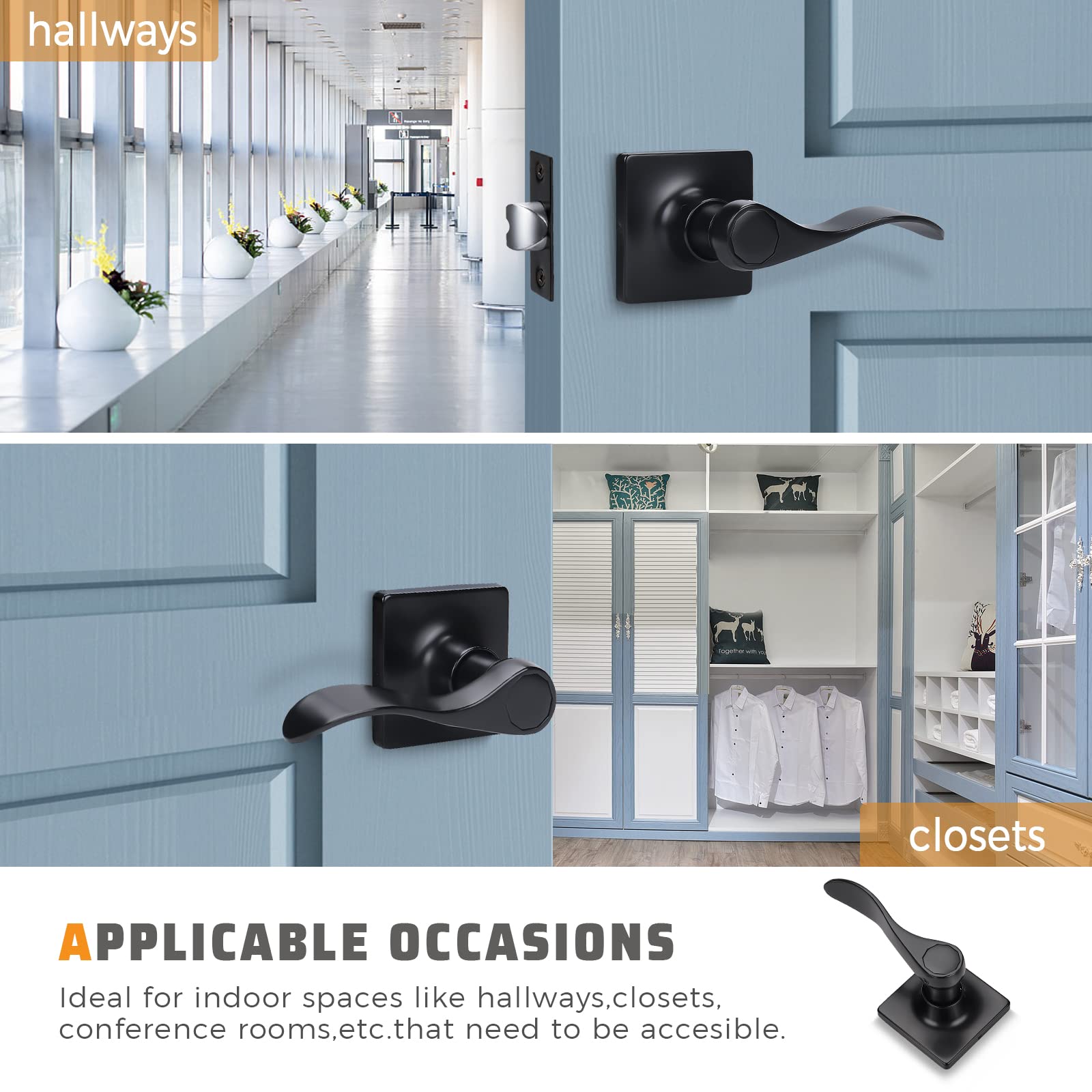 KNOBWELL 1 Pack Matte Black Door Handle - Hallway Closet & Passage Door Lever - Left & Right Hand Reversible - Perfect for Bedroom, Bathroom & Interior Doors