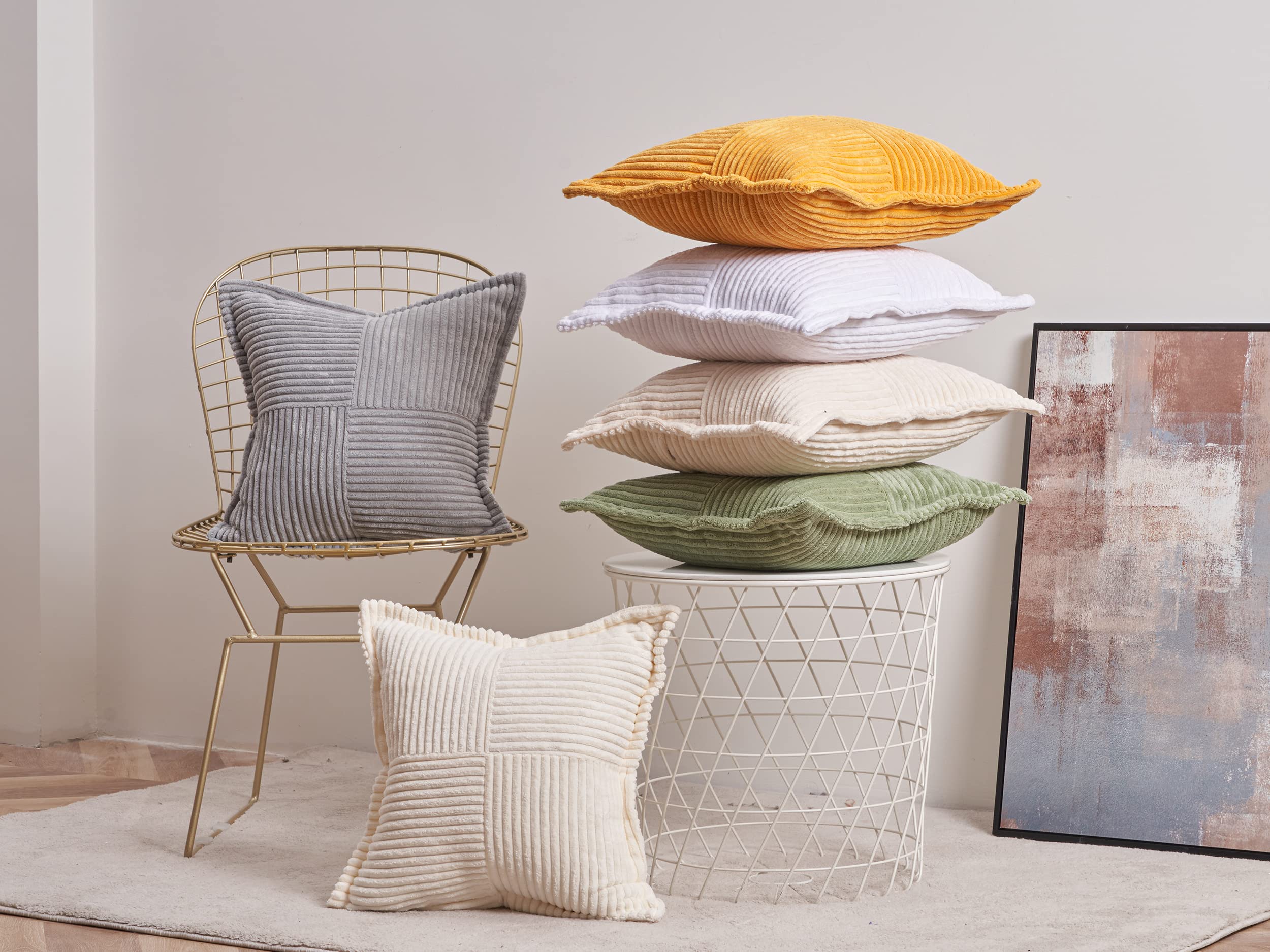Premium Fluffy Autumn Decorative Pillow Covers 16x16 Inch (40x40cm) - Soft Sage Green Cushion Cases with Hidden Zipper for Sofa, Bed, Living Room & Bedroom - Set of 2 Cozy Home Decor Accents for Fall Season