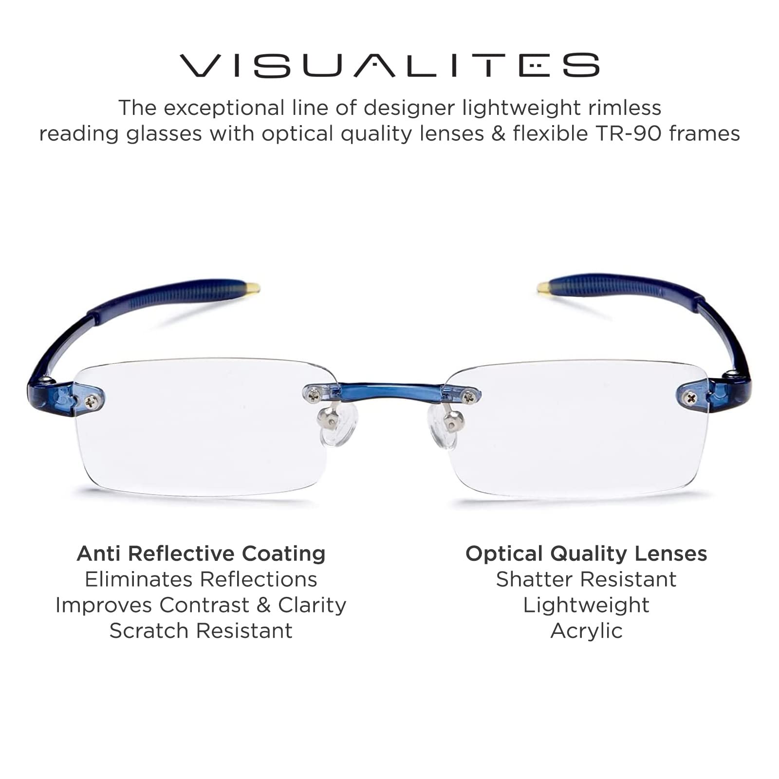 Lightweight Rimless Reading Glasses for Men & Women - VIS 1 Model - Perfect for Reading, Computer Work & Daily Use
