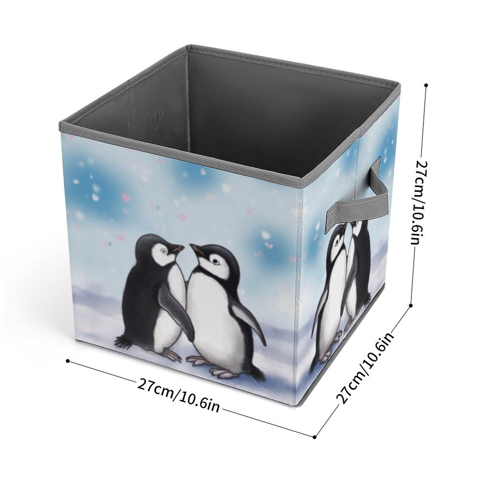 Collapsible Storage Cubes with Handles - 10.6×10.6 Inch Foldable Organizer Bins | I Love Penguins Printed Design for Bedroom, Closet & Kids Room Organization