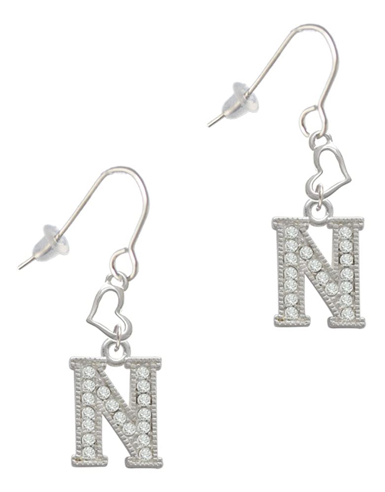 Silver Crystal Initial Heart Earrings - Elegant French Style for Daily Wear