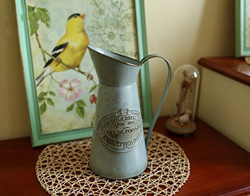 VANCORE Shabby Chic Large Metal Jug Flower Pitcher Vase - Farmhouse Decor, Rustic Wedding Centerpiece, Floral Arrangement Container for Home & Garden