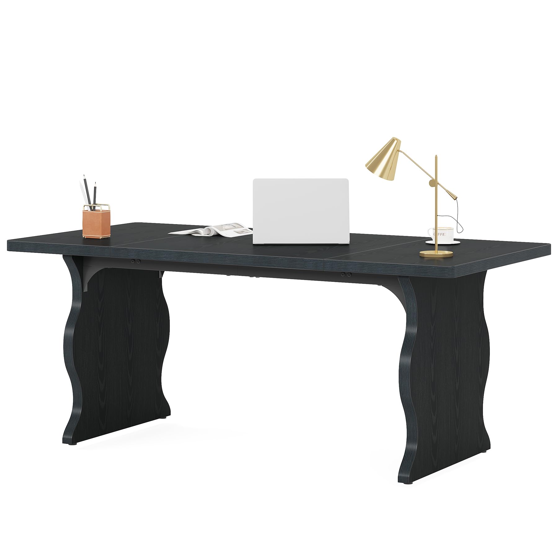 Tribesigns 63-Inch Large Executive Desk - Modern Computer Office Desk & Gaming Workstation with Sturdy Metal Legs, Black - Perfect for Home Office, PC Gaming & Writing Workspace