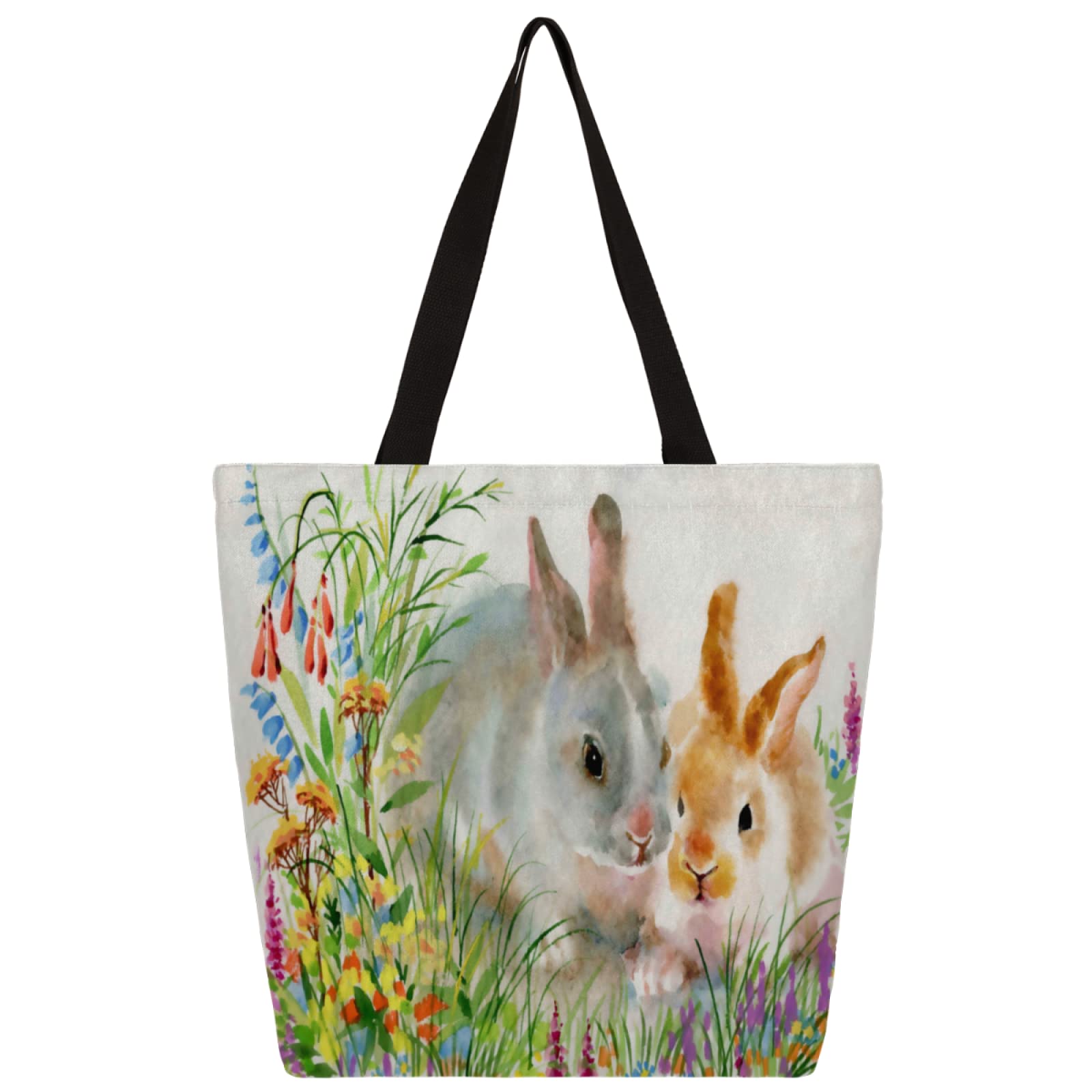 AUUXVA Easter Rabbit Canvas Tote Bag for Women - Large Reusable Grocery Handbag with Zip Pocket, Cute Bunny Shoulder Purse for Work, Travel & Shopping | Perfect for Easter Gifts, Beach Outings & Daily Errands