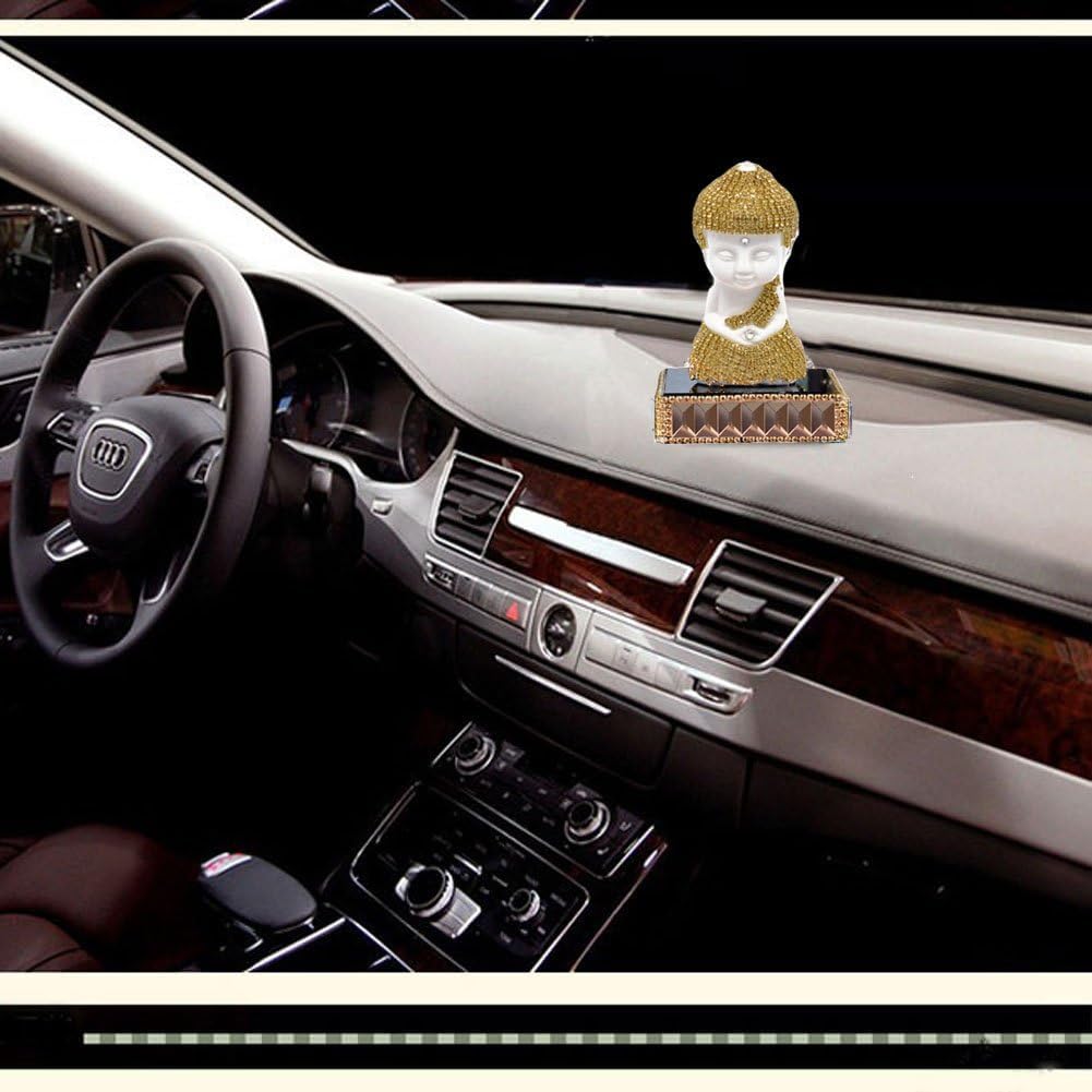 Ceramic Blessing Peace Buddha Gold Crystal Perfume Bottle - Home Decor, Car Dashboard Ornament for Meditation Room, Office Desk & Gift Giving