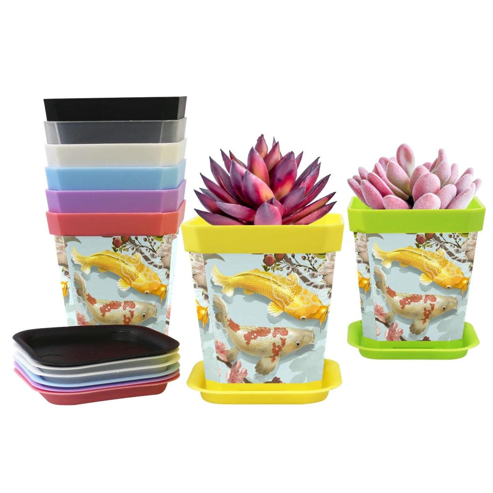 8 Pack Koi Fish Pond Flower Pots - Multi Color Plant Nursery Pots with Drainage Holes for Seedlings, Herbs, Succulents - Perfect for Indoor Gardening, Home Decor & Outdoor Garden Decoration