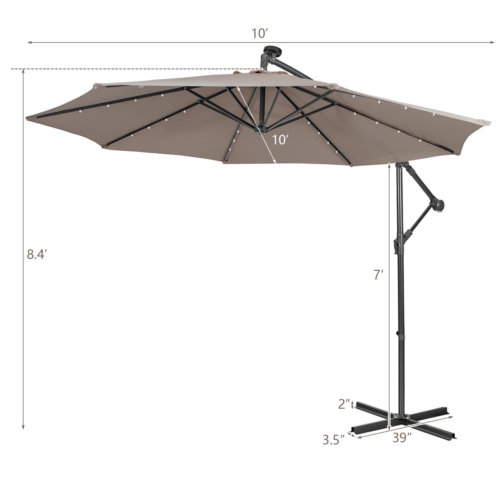 Giantex 10ft Solar LED Patio Umbrella with Tilt for Pool & Outdoor
