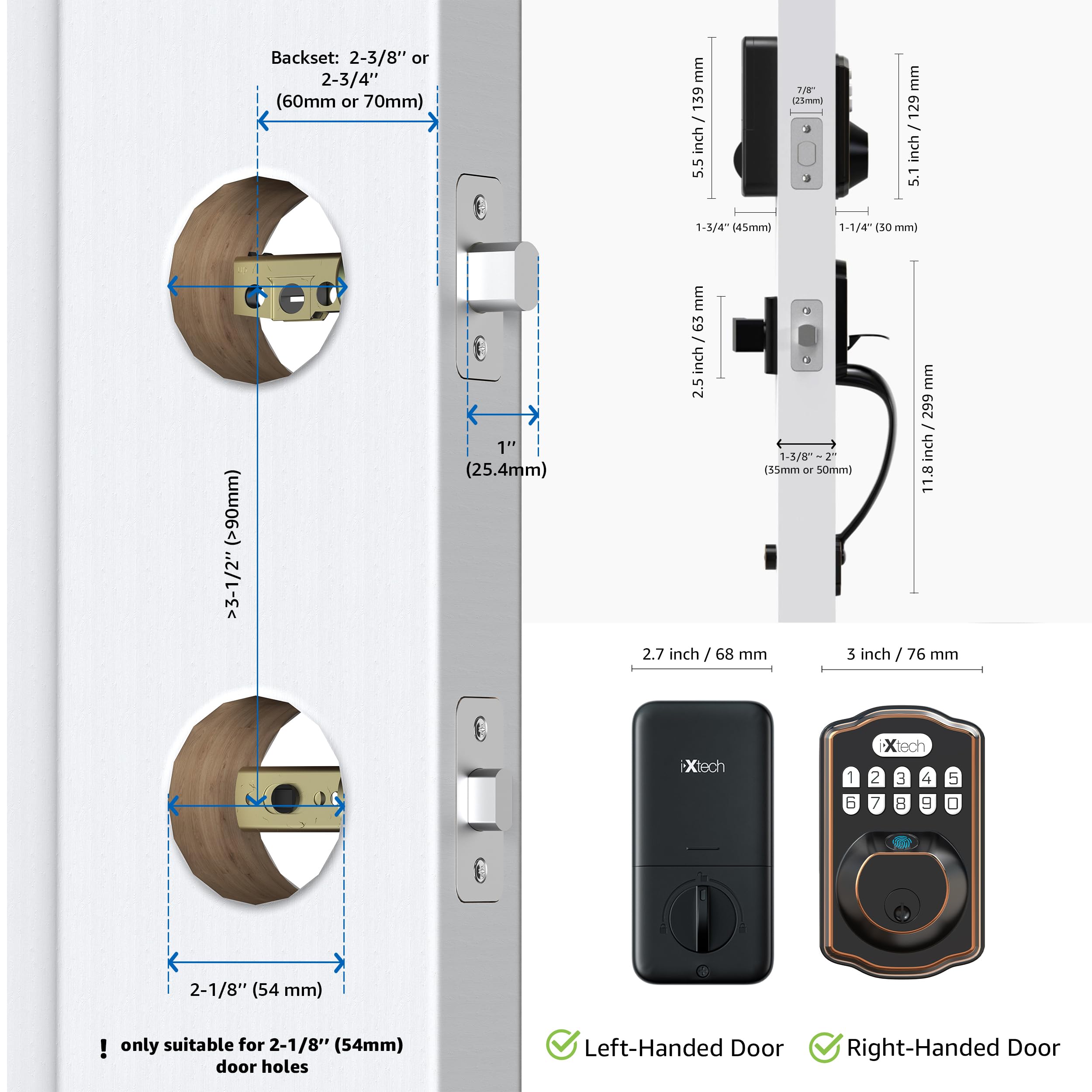 IXTECH Smart Fingerprint Door Lock Set - Keyless Entry Deadbolt with Handle, Auto Lock, Keypad & 2 Keys - Oil Bronze Finish for Home Front Door Security (Perfect for Apartments, Offices & Vacation Homes)