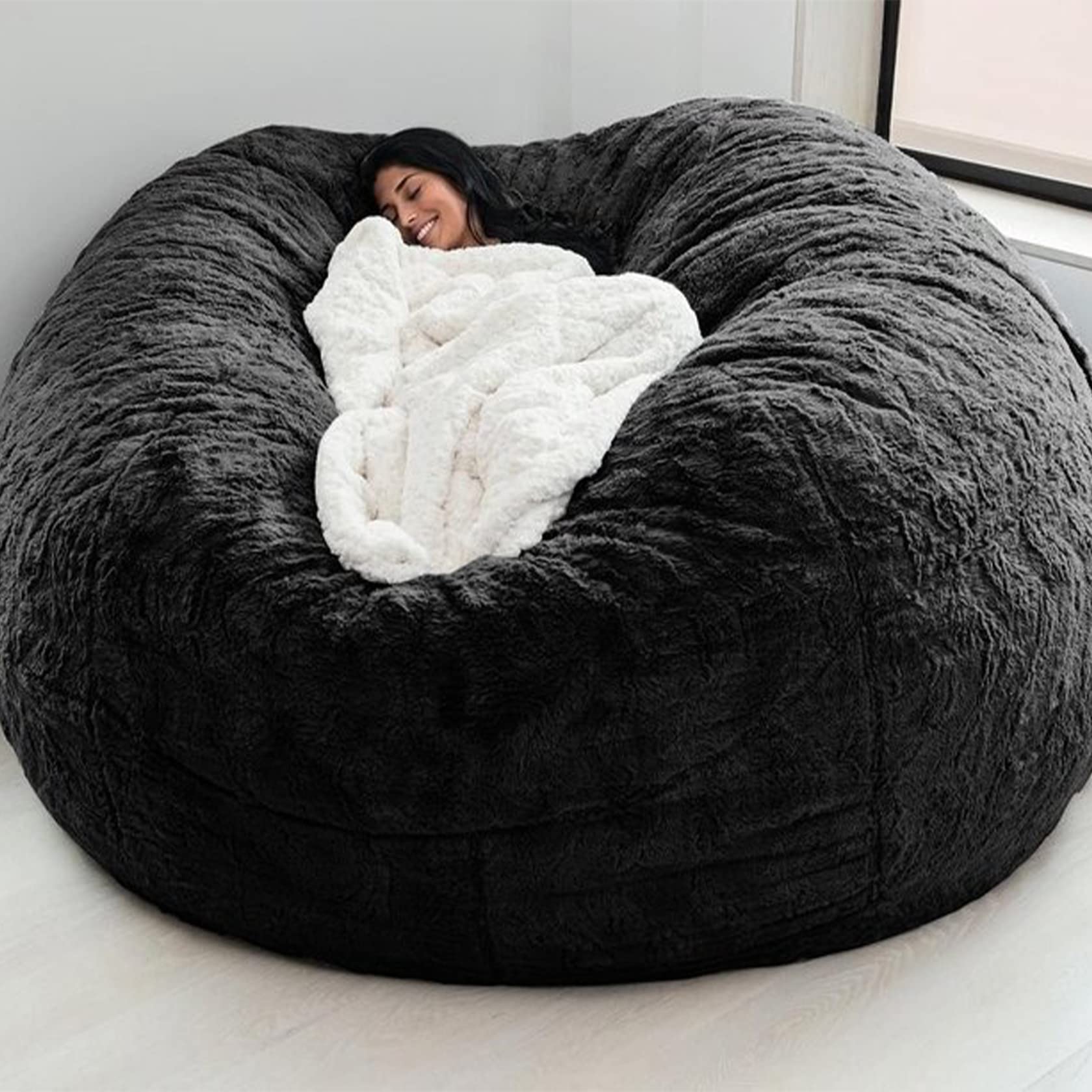 Giant Bean Bag Chair for Adults - 5ft, 6ft, 7ft Oversized Fluffy Fur Bean Bag Couch Cover (No Filler Included) - Large Comfy Lazy Sofa for Bedroom, Living Room, Game Room - Perfect for Lounging, Relaxing & Movie Nights