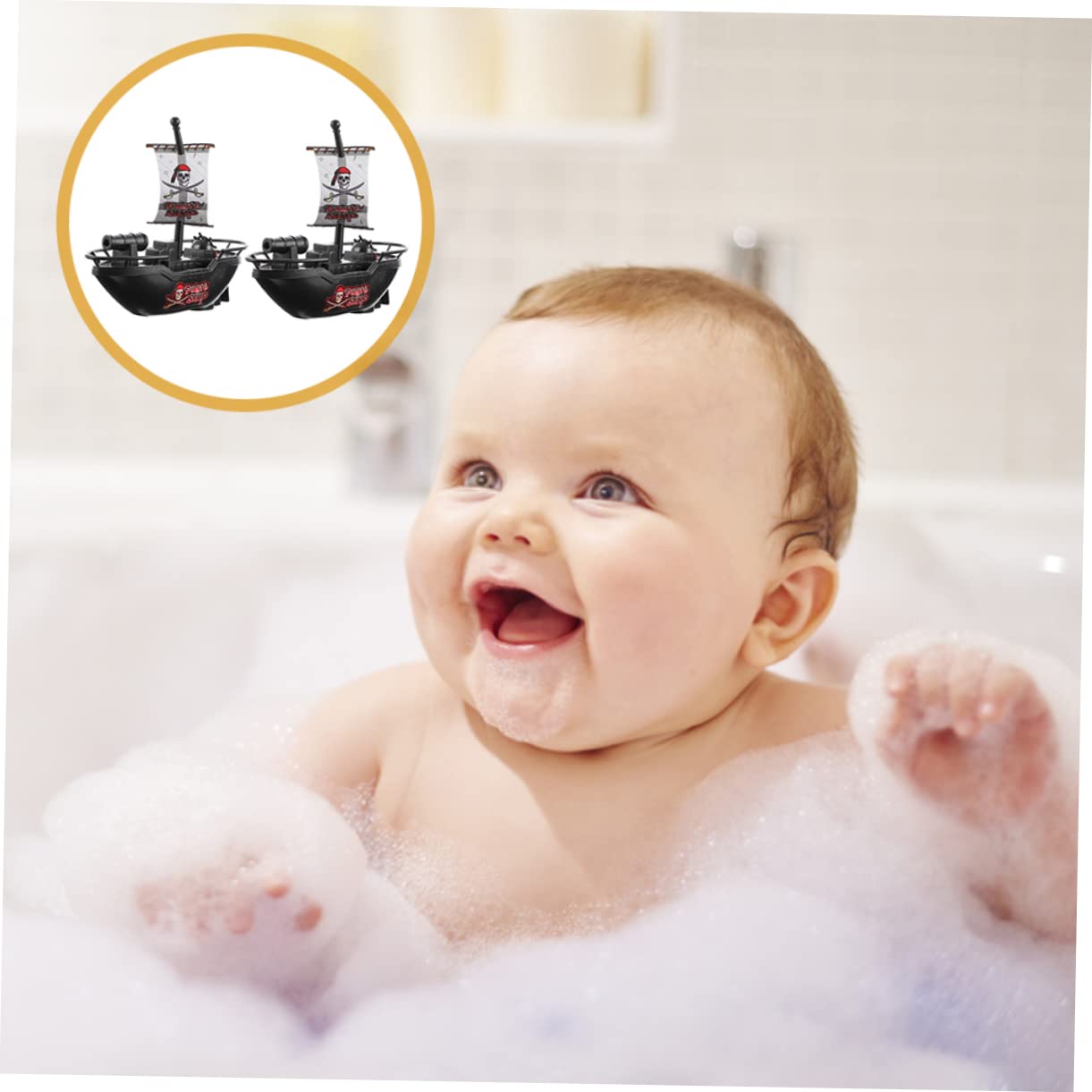 UPKOCH 8 Pack Pirate Boat Bathtub Toys - Plastic Sailboat Set for Kids, Pool & Water Play - Summer Fun, Bath Time, Outdoor Adventures (Black)