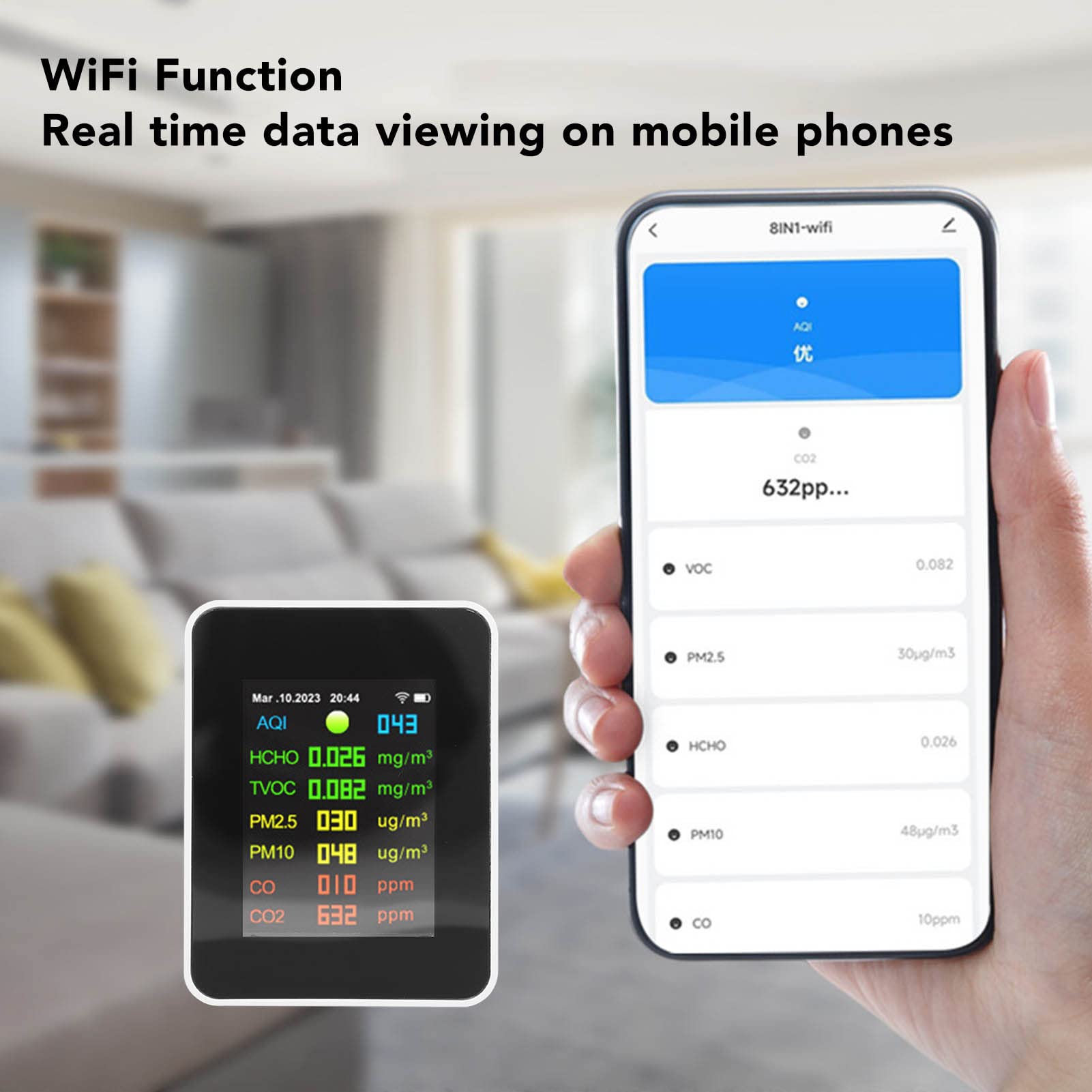 9 in 1 Air Quality Monitor - Indoor Air Quality Detector for PM2.5 PM10 CO CO2 HCHO - Portable Air Pollution Meter for Home, Office, Nursery, Grow Tent | Improve Indoor Air & Protect Family Health