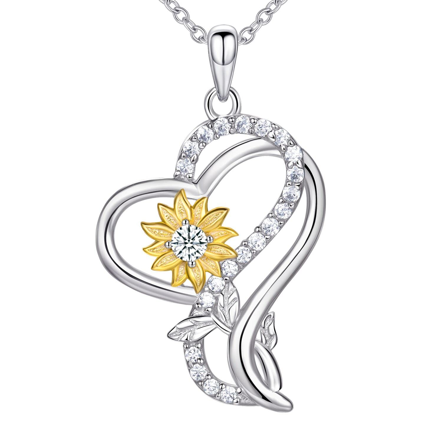 925 Sterling Silver Sunflower Necklace for Women - Elegant Heart Pendant Jewelry Gift for Mom, Wife, Girlfriend - Perfect for Christmas, Birthday, Mother's Day - Ideal for Daily Wear, Date Nights & Special Occasions
