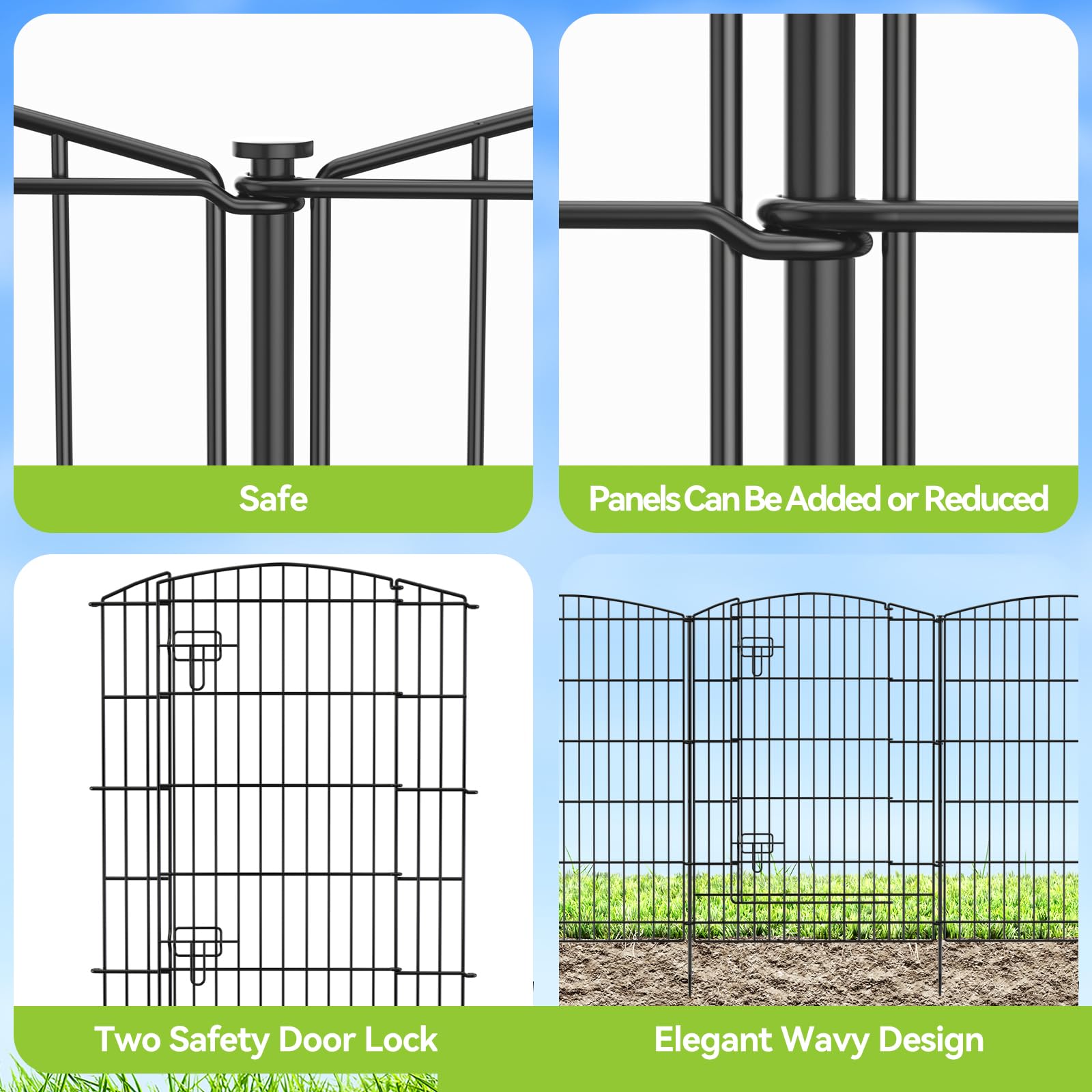 INJOPEXI 12 Panels 26ft x 36in Decorative Garden Fence with Gate - Rustproof Metal Wire No Dig Animal Barrier for Rabbits & Dogs - Perfect for Patio, Outdoor Yard & Garden Protection