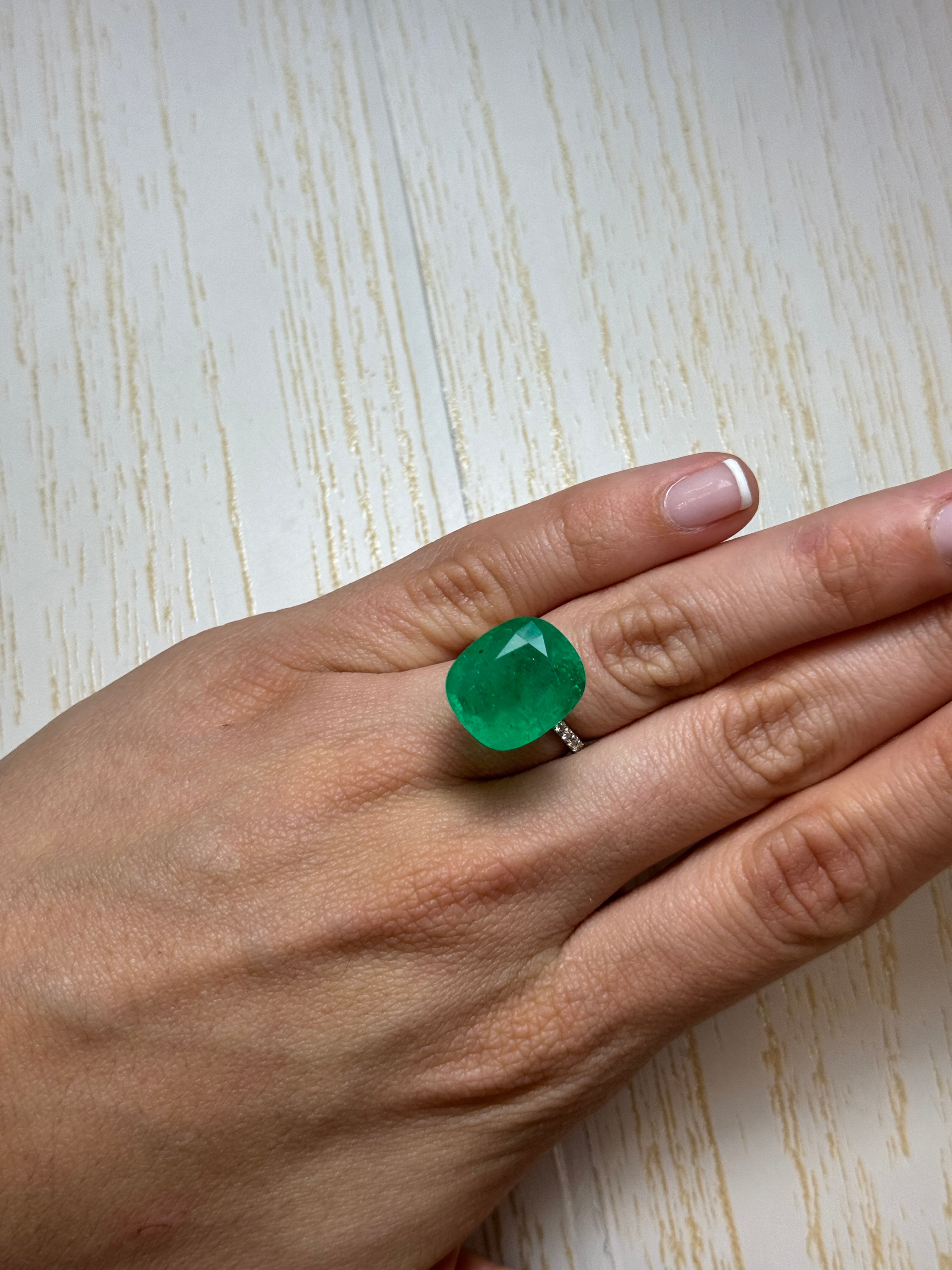 12.81 Carat Natural Colombian Emerald - 17x14mm Loose Cushion Cut Green Gemstone for Jewelry Making & Engagement Rings