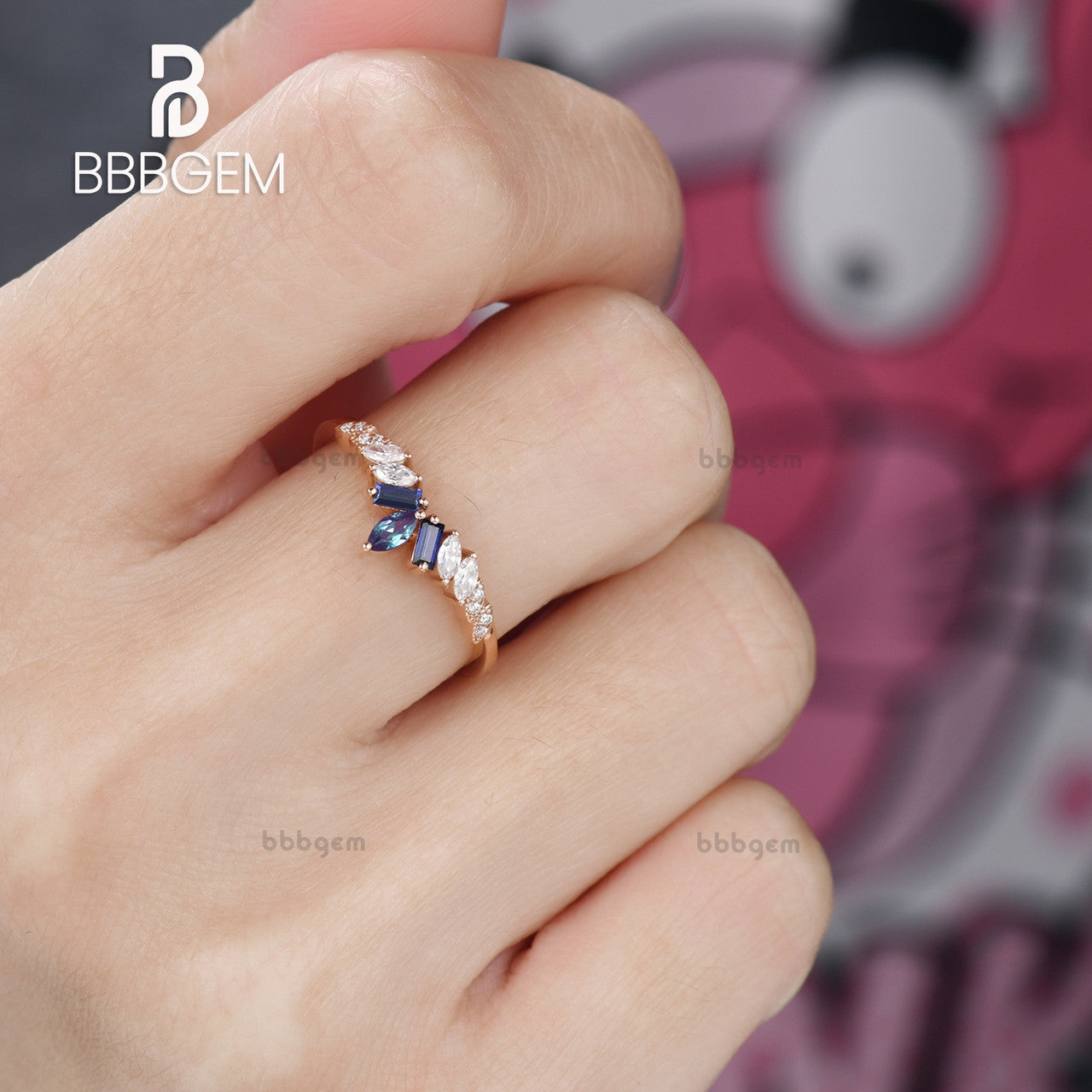 Art Deco Alexandrite & Baguette Sapphire Moissanite Wedding Ring - Elegant Vintage Style Engagement Band for Women, Perfect for Bridal Jewelry, Anniversary Gifts & Special Occasions
