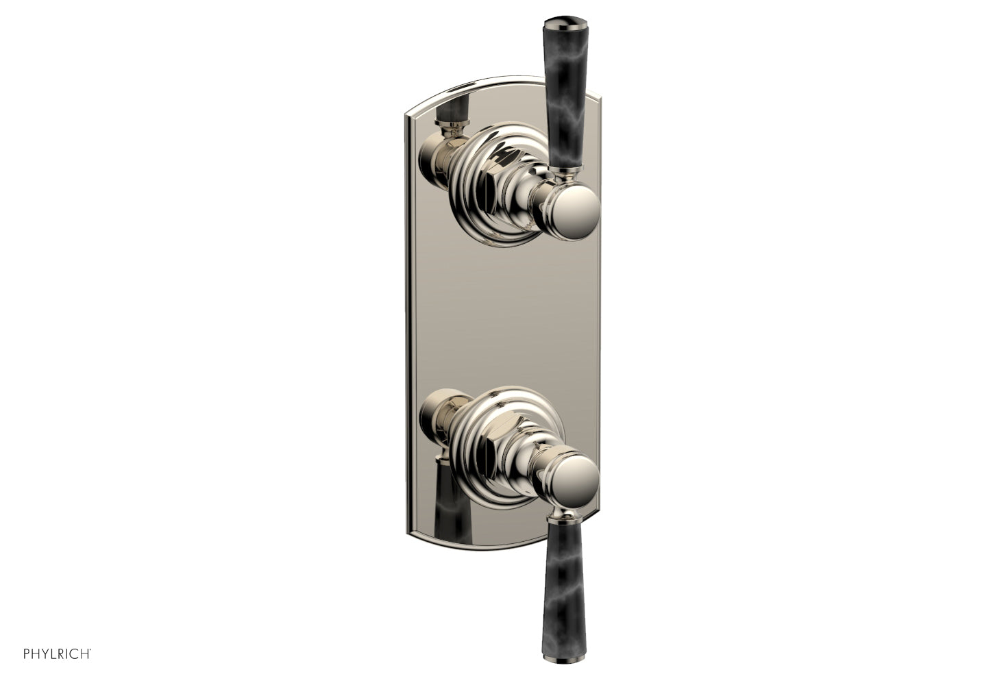 HEX TRADITIONAL / HENRI 1/2 Thermostatic Shower Valve with Volume Control & Diverter - Black Marble Handles (4 155) - Perfect for Modern Bathroom & Spa Renovations