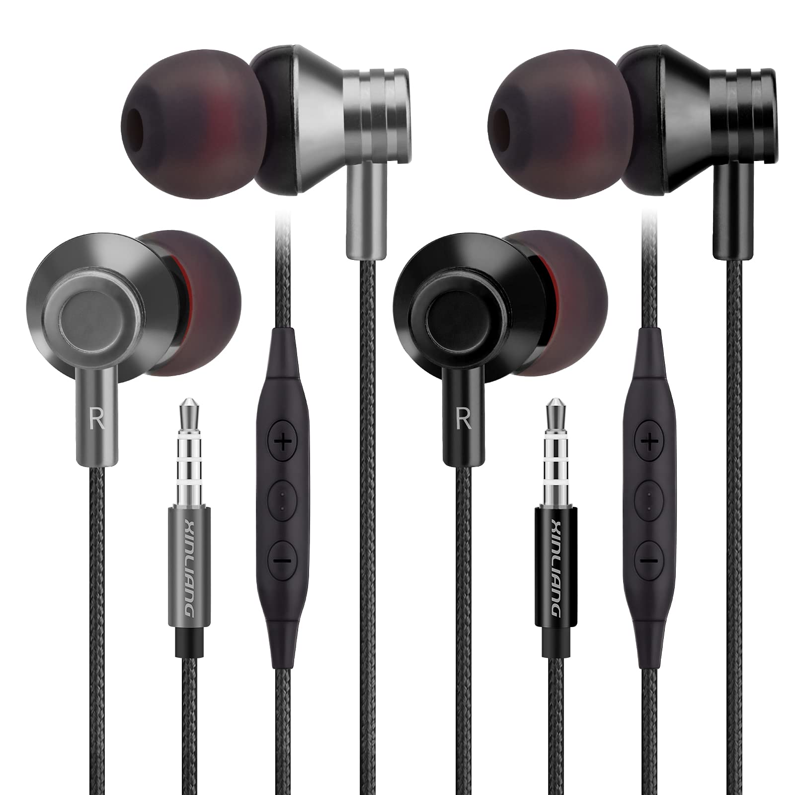 XINLIANG 2 Pack Wired Earbuds with Microphone - 3.5mm In-Ear Headphones with Volume Control, Stereo Sound & Noise Isolation - Tangle-Free Design for Laptop, Chromebook, Android, iOS - Perfect for Gaming, Workouts & Commuting