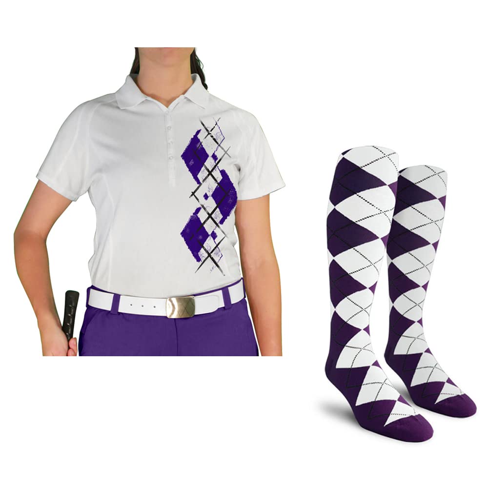 Dry Fit Short Sleeve Graphic Golf Polo Shirt with Socks for Women - Breathable Moisture-Wicking Performance Top & Comfortable Socks Set - Argyle Paradise Design - Perfect for Golf, Tennis & Outdoor Sports (AA-ZZ)
