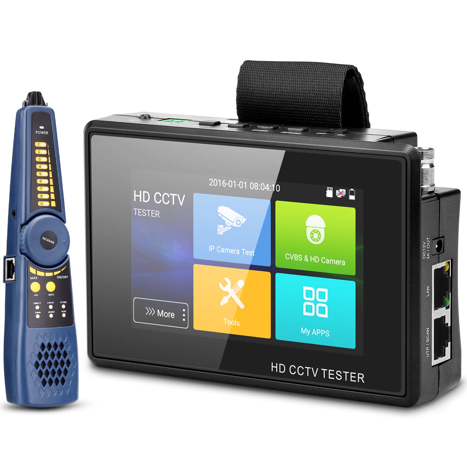 WSDCAM 4K H.265 CCTV Tester with Wire Tracker - 4 Inch Portable Wrist IP Camera Tester for CVBS CVI TVI AHD Analog & POE/IP Discovery - Generate Camera Test Reports - Perfect for Security Installations & Maintenance