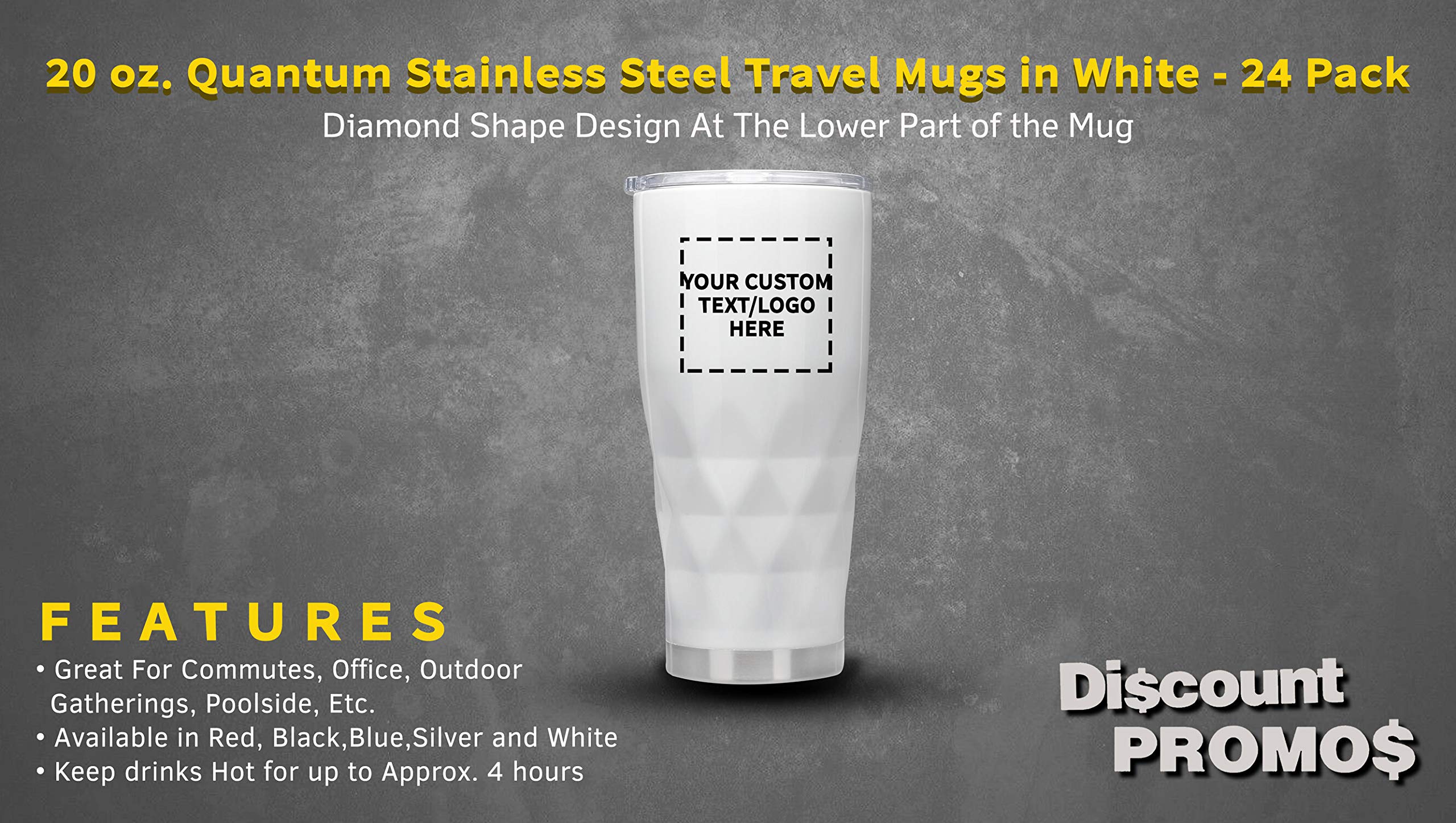 Custom 20 oz. Quantum Stainless Steel Travel Mugs - 24 Pack with Personalized Text & Logo - White - Perfect for Corporate Gifts, Promotional Events & Office Use