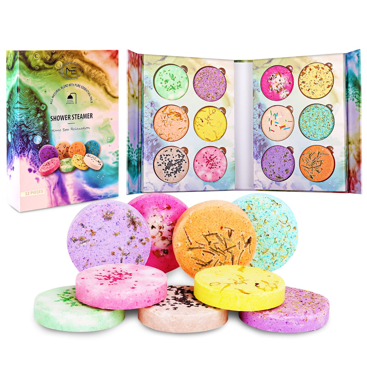 12-Pack Aromatherapy Shower Steamers with Essential Oils & Sea Salt - Natural Stress Relief & Relaxation Bath Tablets - Perfect for Spa Nights, Self-Care Gifts & Home Wellness Rituals