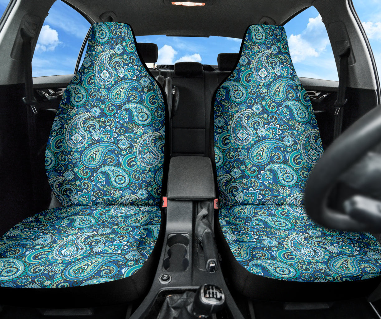 Premium Blue Paisley Pattern Car Seat Covers - Universal Fit for Cars, Trucks & SUVs - Soft & Durable Fabric - Easy to Install - Perfect for Road Trips, Commuting & Vehicle Protection