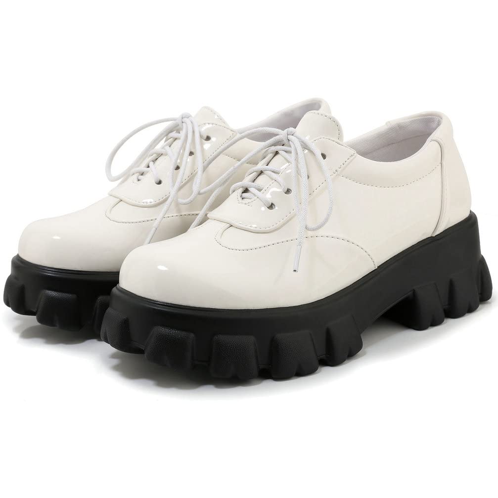 KOKOMOMO Women's Chunky Platform Oxford Loafers with Buckle - Gothic Style Shoes for Casual Outfits, Work & Everyday Wear