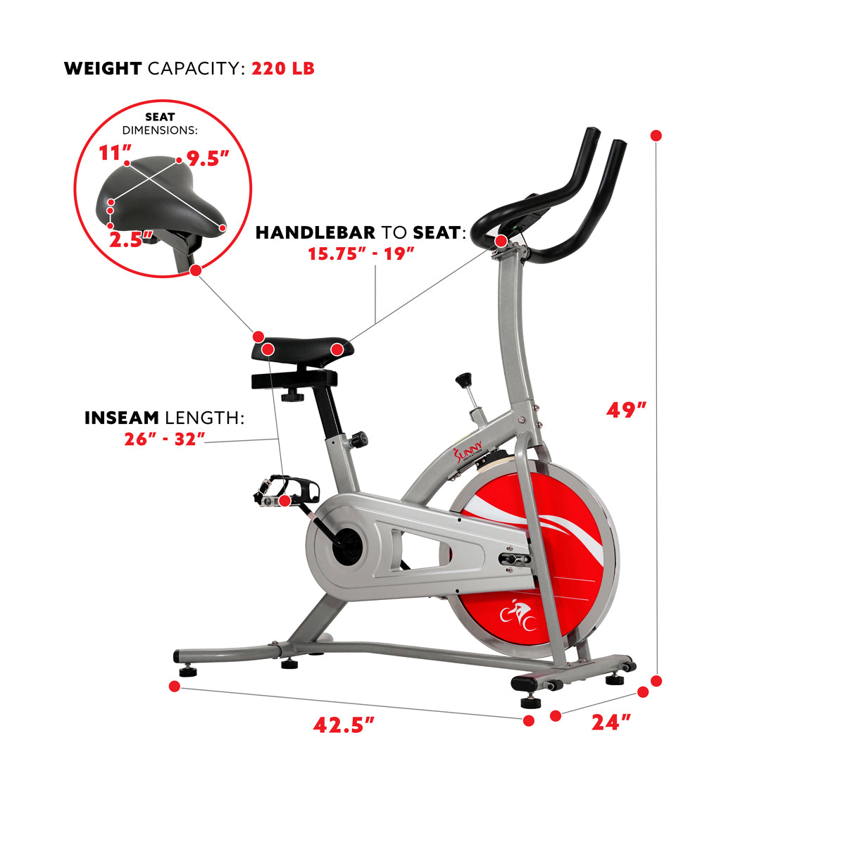 Premium Indoor Cycling Stationary Exercise Bike with Chain Drive - Perfect for Home Gym, Cardio Workouts & Spin Classes