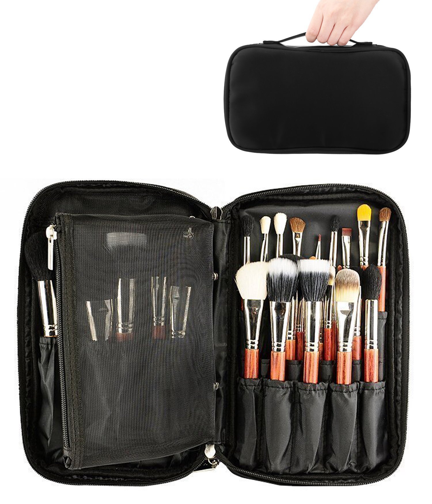 ONEGenug Makeup Brush Bag Travel Cosmetic Organizer Case - Waterproof Makeup Pouch with Detachable Mesh Compartment for Brushes, Cosmetics & Beauty Tools | Perfect for Travel, Home Storage & Professional Makeup Artists