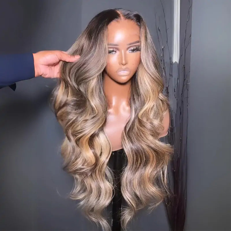 Eullair Glueless Human Hair Wig - Balayage Blonde with Black Roots, Body Wave, Lace Frontal Wig for Women | Perfect for Daily Wear, Parties, and Special Occasions