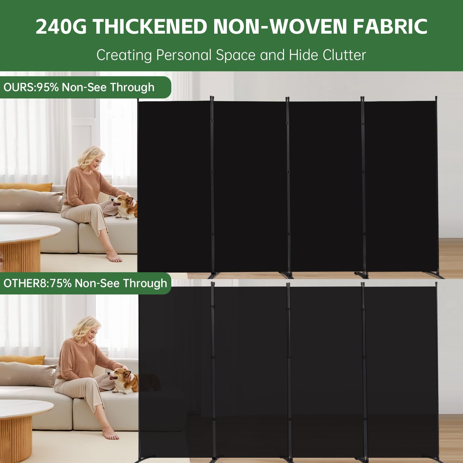 4-Panel Folding Room Divider Privacy Screen - Portable Freestanding Fabric Partition for Home, Office & Events - Black | Space Separation & Room Decor Solution