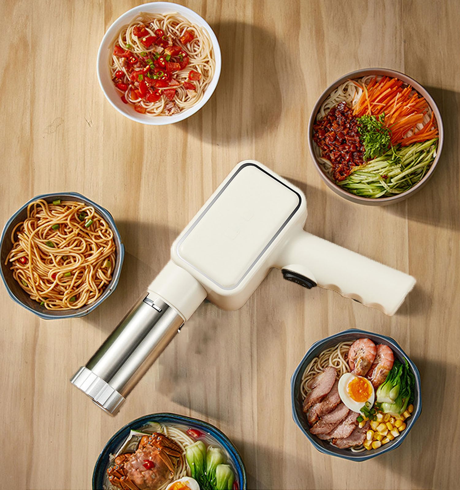 Portable Electric Pasta Maker Machine with 5 Molds - Handheld Automatic Pasta Gun for Homemade Noodles, Ramen & Pasta | Cordless Kitchen Appliance for Easy Pasta Making at Home | Perfect for Italian Cuisine, Family Dinners & Quick Meals