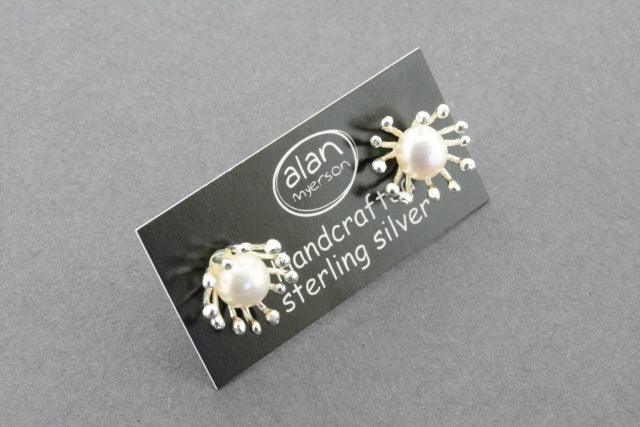 Agapanthus & Pearl Stud Earrings - Elegant Floral Jewelry for Women - Perfect for Weddings, Parties & Special Occasions