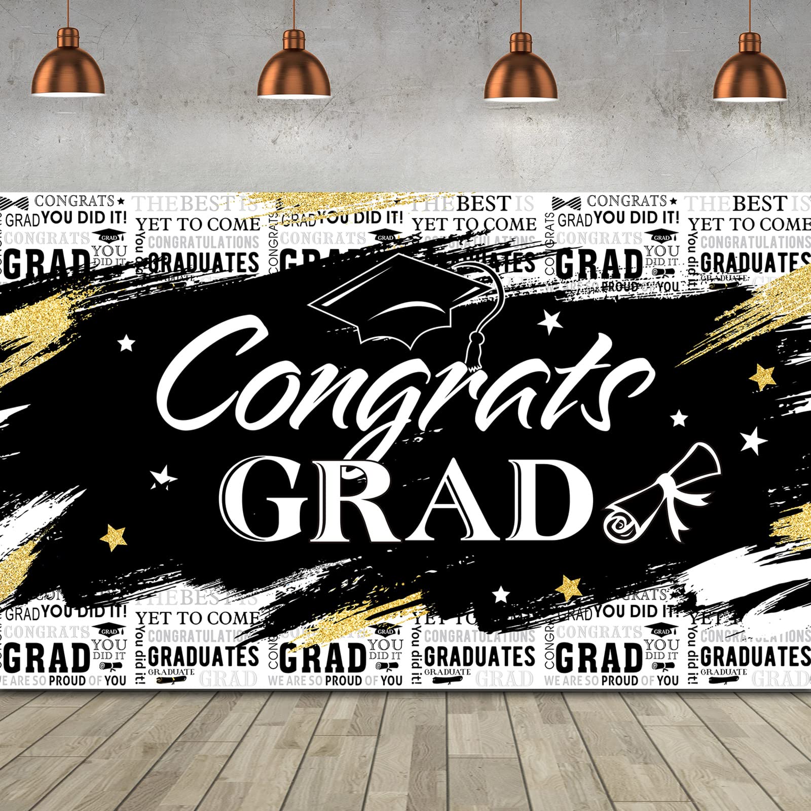 Graduation Party Backdrop - 72.8x43.3 Inch Black Congraduation Banner for Graduation Decorations, Photography Background & Party Supplies - Perfect for Graduation Ceremonies, Photo Booths & School Celebrations