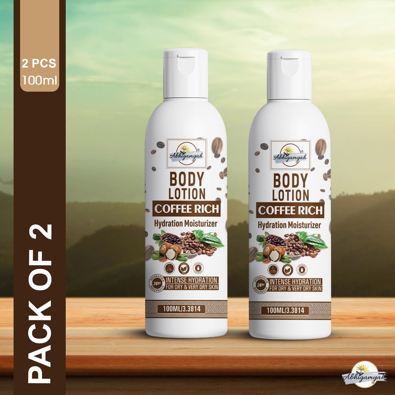 Abhigamyah Coffee Rich Body Lotion - Daily Moisturizing Cream for Dry Skin | Paraben-Free, Mineral Oil-Free Hydrating Lotion for Men & Women | 100ml Twin Pack | Perfect for Post-Shower & Nighttime Skin Care
