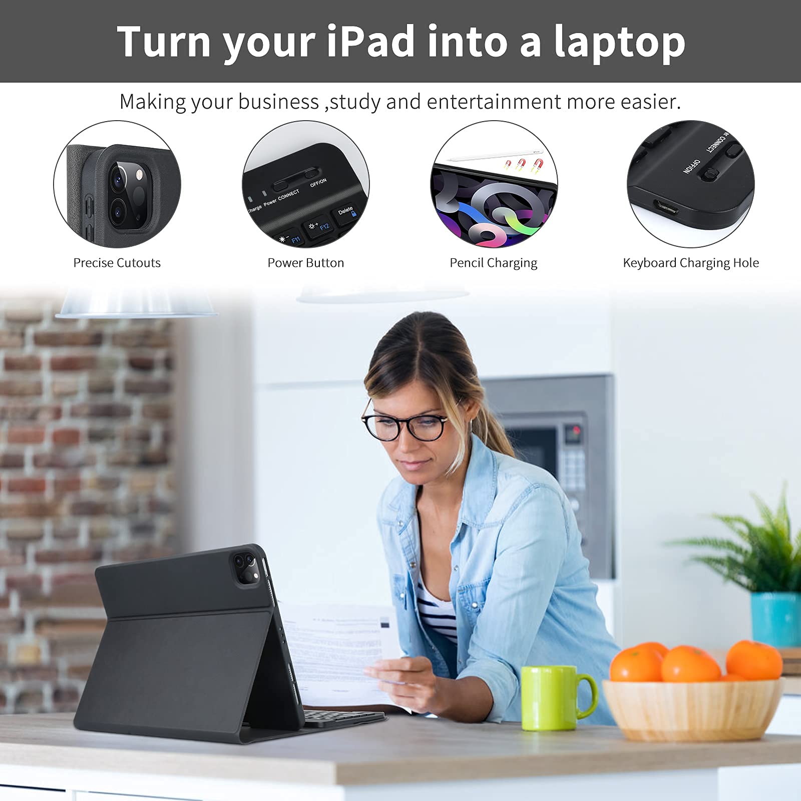 Magnetic Detachable Bluetooth Keyboard Case for iPad Air 11 inch (M3 2025/M2 2024) & iPad Pro 11 inch (1st-4th Gen) - Slim Protective Cover with Pencil Holder for 10.9