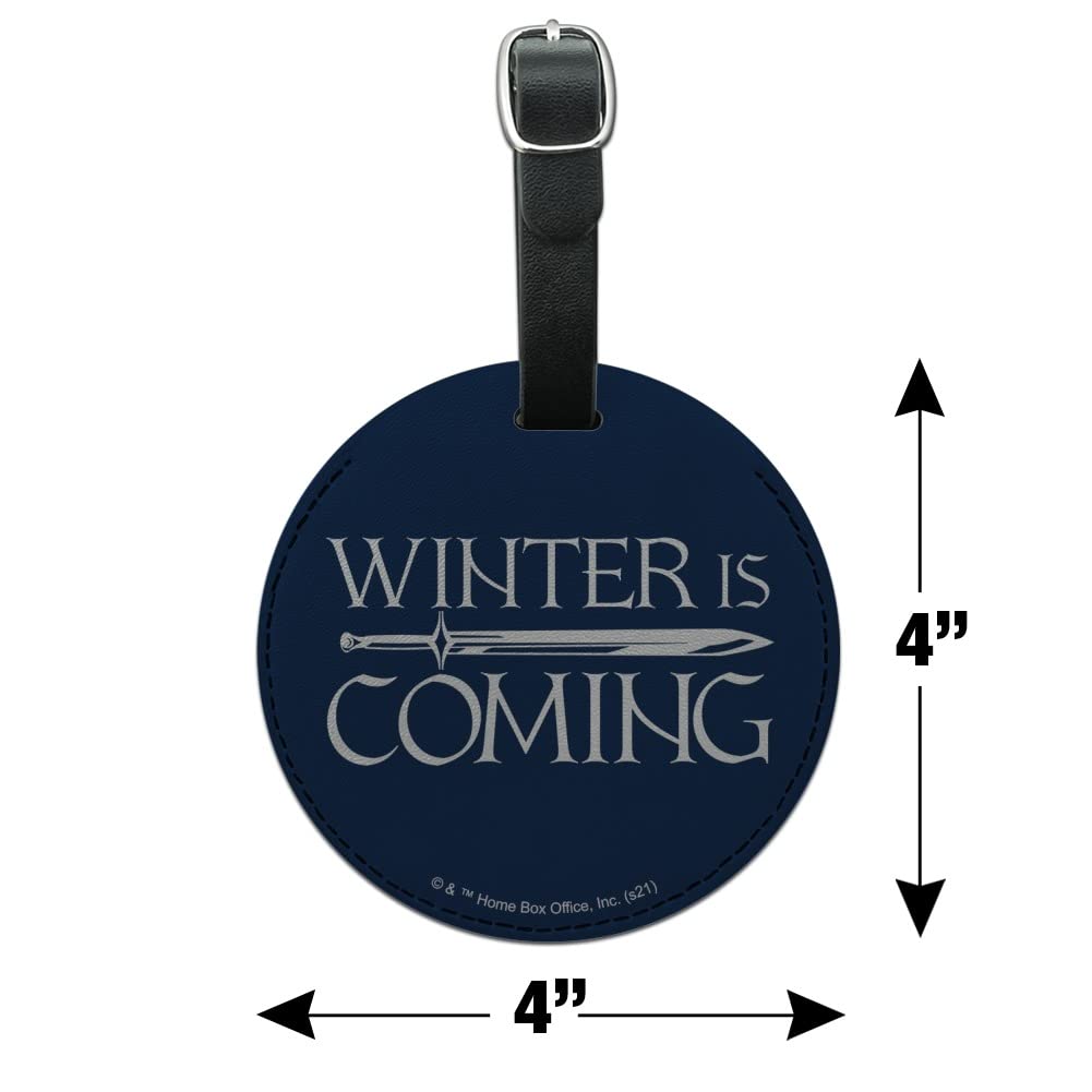 Game of Thrones Winter is Coming Round Leather Luggage Tag - Carry-On ID Tag for Suitcases, Backpacks & Travel Bags - Perfect for GOT Fans & Travel Enthusiasts