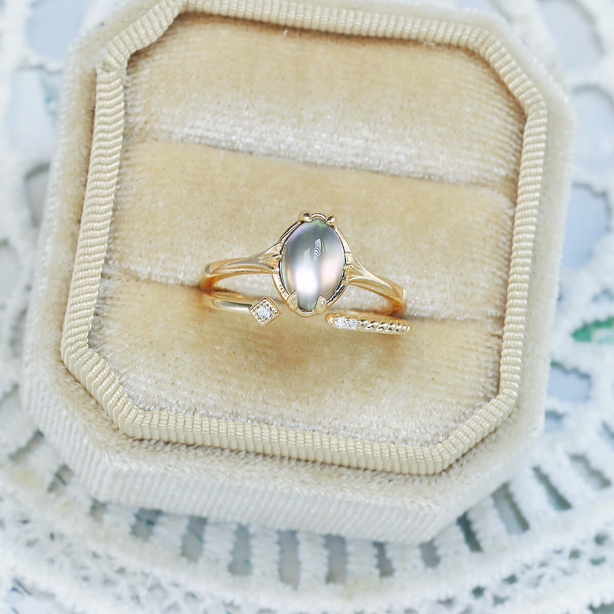 Mystery Black Shell Clear Quartz Gemstone Ring for Women | Elegant Boho Jewelry Gift for Her | Perfect for Parties, Weddings & Everyday Wear