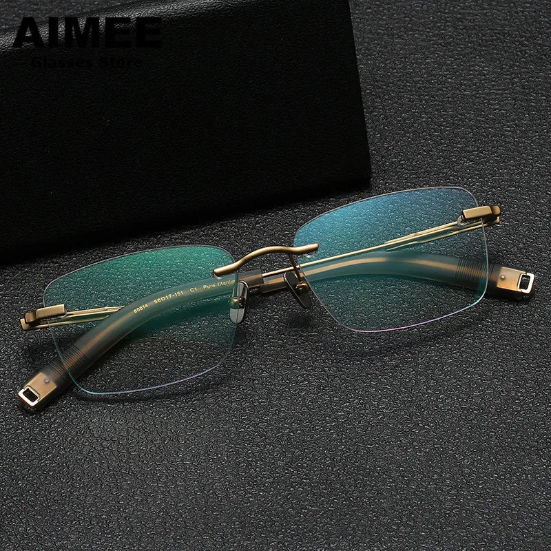 Aimee Unisex Rimless Polygon Square Titanium Eyeglasses 80814 - Lightweight Durable Frame for Men & Women - Perfect for Reading, Work & Fashion Accessories