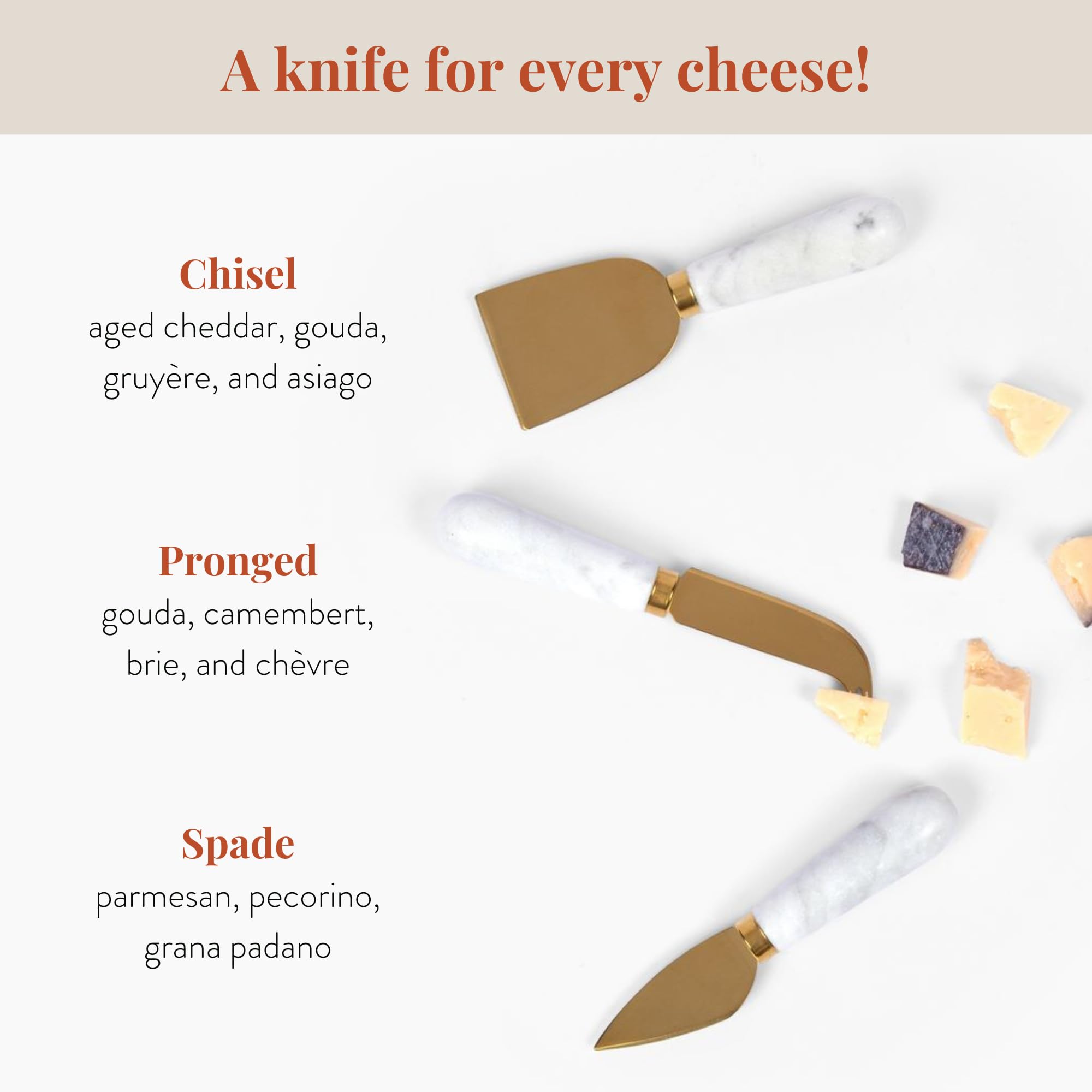 Premium 6-Piece Stainless Steel Marble Cheese Knife Set - Charcuterie Board Accessories for Gourmet Cheese Platters & Entertaining | Perfect for Wine Tasting, Dinner Parties, Housewarming & Wedding Gifts | Use for Hosting, Cheese Pairing Events & Kitchen Essentials