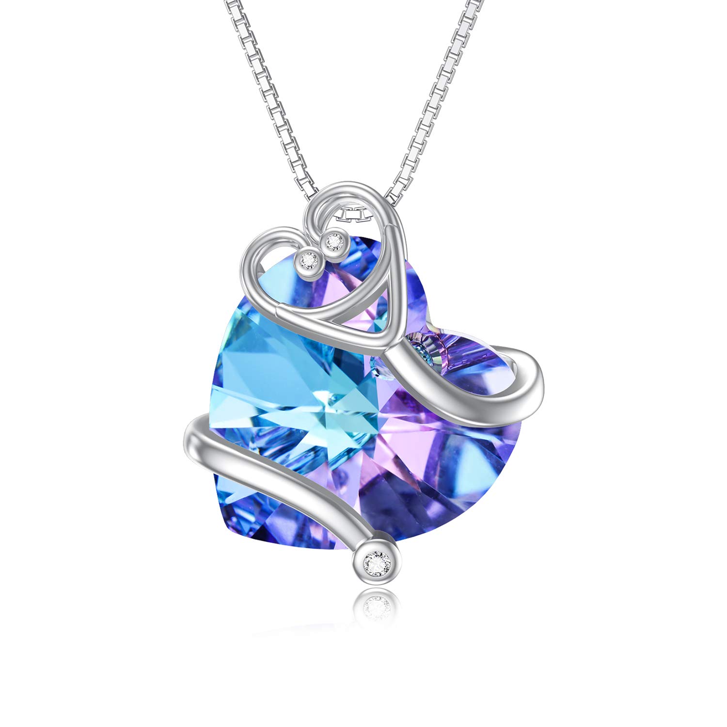 TOUPOP 925 Sterling Silver Nurse Necklace with Crystal - RN Medical Caduceus Pendant Jewelry for Women, Perfect Nurse Gifts for Graduation, Birthday, or Nursing Students | Ideal for Clinical Duty, Appreciation Gifts & Professional Wear