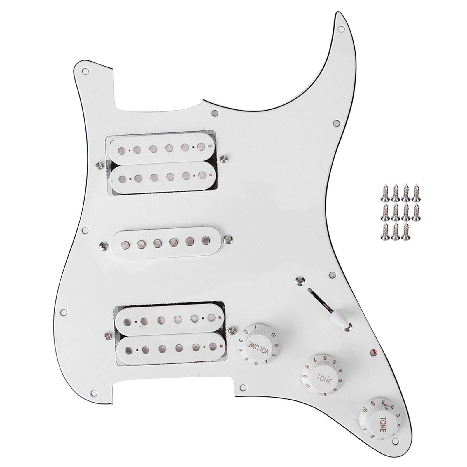 Prewired Electric Guitar Pickguard with 5-Way Switch, Knobs & Potentiometers - Complete Loaded Pickguard for ST/SQ Style Guitars (White) | Perfect for DIY Guitar Upgrades & Replacement Parts