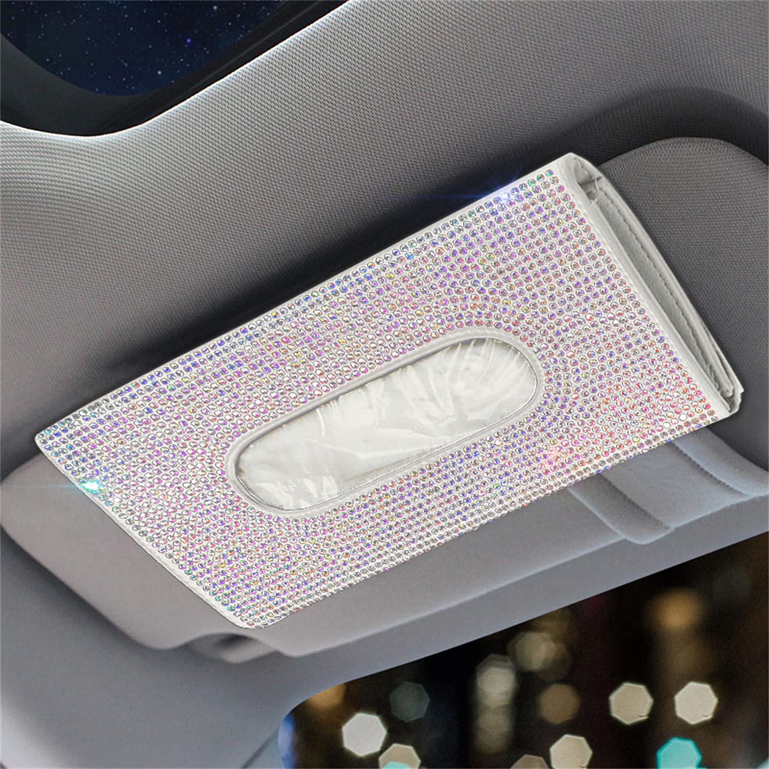 Bling Bling Car Sun Visor Tissue Box Holder - Beige Mixed Car Accessories for Women | Car Visor & Backseat Tissue Holder | Perfect for Road Trips, Daily Commutes & Travel Organization