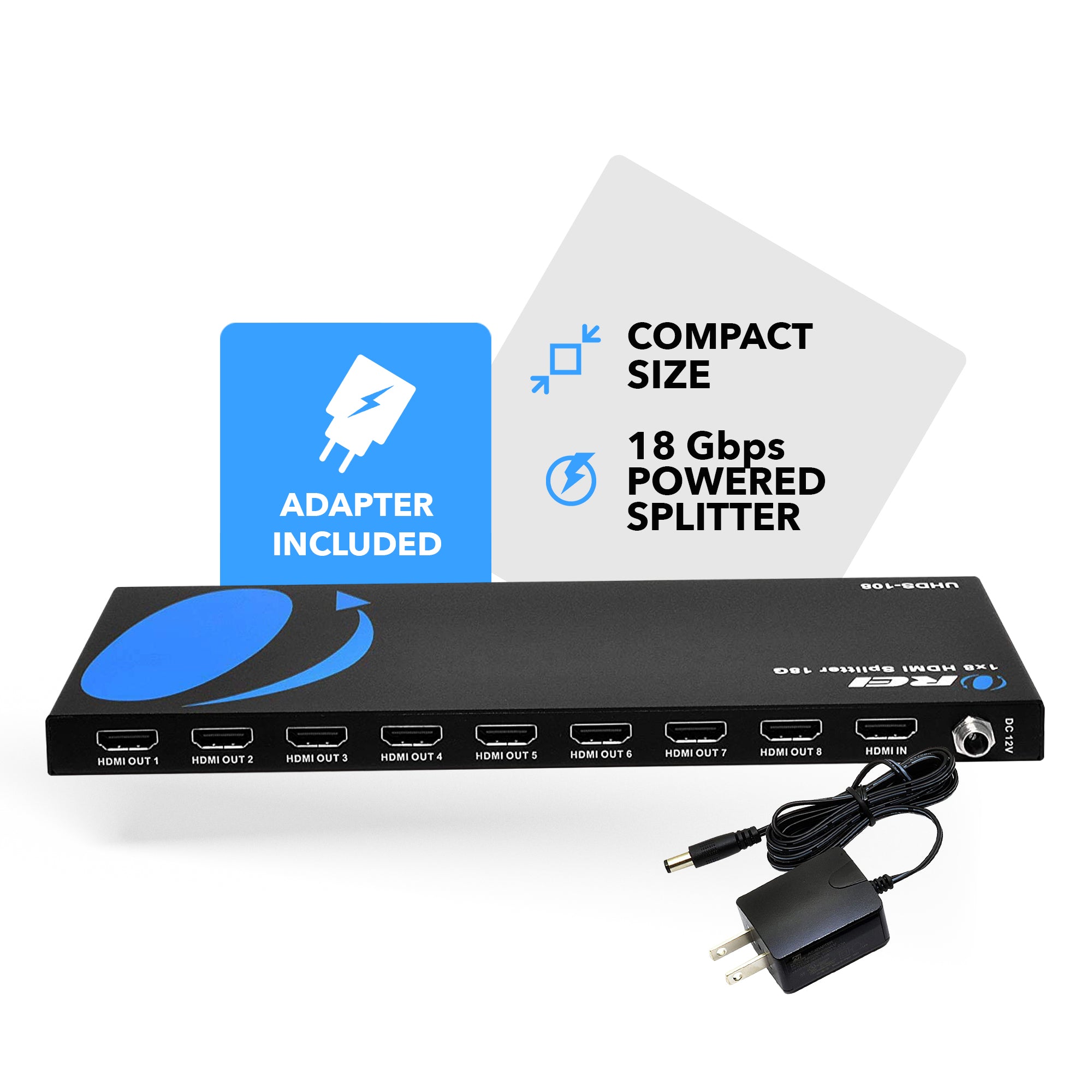 18Gbps 1×8 HDMI Splitter 4K@60Hz HDR HDCP 2.2 - Ultra HD 8-Port HDMI Distribution Amplifier for Home Theater, Gaming & Conference Room Setup